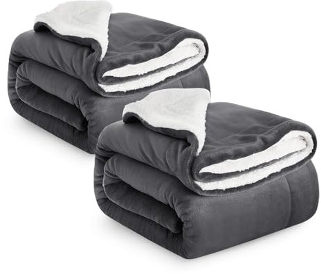 IR Imperial Rooms Sherpa Fleece Blanket 2 Pack Bed Throws Blankets For Sofas Soft Fluffy Thick Travel Blanket Reversible Microfiber Throw (Grey, Single/Throw (130 x 150 Cm))