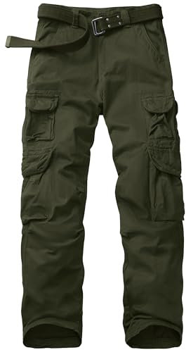 Faysfad Men's Cargo Trousers Combat Military Tactical Cotton Work Pants with Multiple Pockets(6325,Amy Green,32)