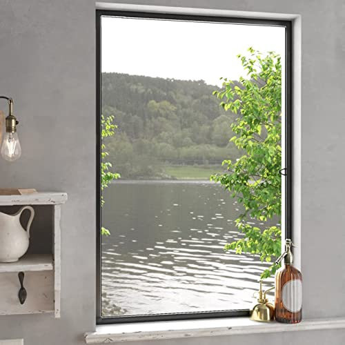 Homgoday Moustiquaire Fenêtre Aluminium 80x120cm - Anti-Insectes, Installation Facile, Gris Anthracite