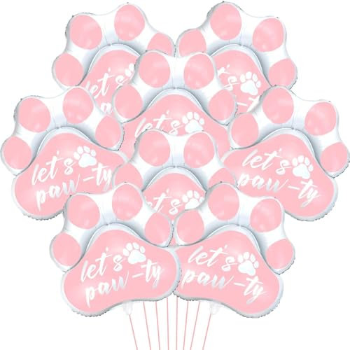 Luftballons mit Pfotenabdruck, 71,1 x 66 cm, große Hunde-Party-Folie, Pfotenballons mit Aufdruck Let's Pawty, für Haustiere, Hunde, Katzen, Kindergeburtstagsparty-Zubehör (Hund, Rosa, 4)