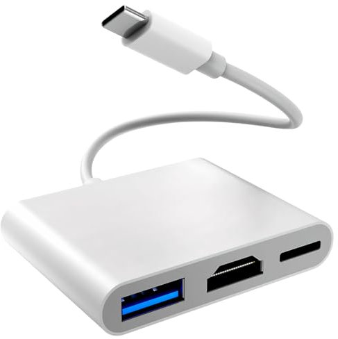 Adaptador USB C a HDMI, tipo C a HDMI 4K, adaptador USB C y USB 3.0, convertidor AV digital multipuerto para TV y proyector, compatible con Iphone15/16, iPad Mackbook Pro, puerto tipo C compatible con