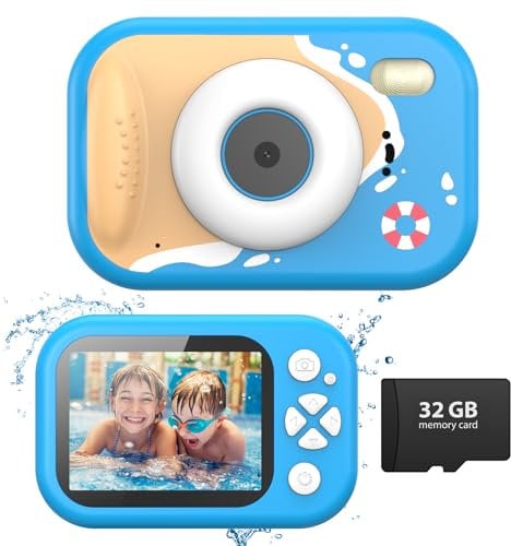 Tosaju Cámara submarina 48mp cámara infantil cámara impermeable de 10 metros cámara 1080p Video cámara sumergible con Flash piscina piscina regalo de juguete al aire libre para niños con tarjeta de 32