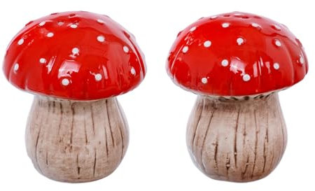 The Bridge Collection Ceramic Mushroom Salt and Pepper Shaker Set - Decorative Kitchen and Dining Accents - Whimsical Dining Accessories