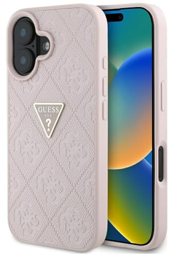 CG MOBILE Guess Hot Stamp 4G Pattern Triangle Metal Logo Hülle für iPhone 16 (Rosa)