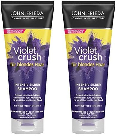 John Frieda Violet Crush Intensiv-Silber-Shampoo - Anti-Gelbstich - Auch gegen Orangetöne - Mit violetten Pigmenten, 250 ml (Packung mit 2)