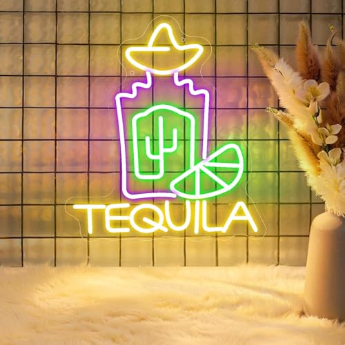 Tequila Neon Sign, Dimmable Neon Lights for Wall Decor, LED Light Up Sign USB Powered for Bedroom Bar Beer Pub Restaurant Men Cave Club Home Party