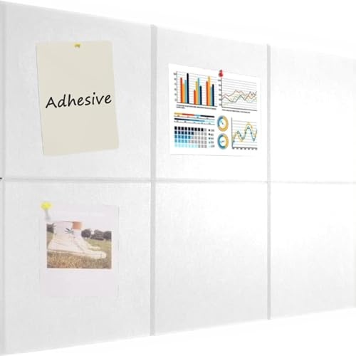 Filz selbstklebend pinnwand - 30x30 Cm, 9 Mm Dick Mit 40 nadeln - Multifunktionale Wanddekoration selbstklebend für Küche, Büro Und kinderzimmer - Großes Memo- filz(weiß-6pcs)