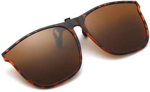 Long Keeper Polarisierte Sonnenbrille Clip für Brillenträger - Sonnenbrille Zum Aufstecken Polarisiert, Sonnenbrillen Aufsatz Brille Damen Herren (Leopard - Braun Gläser)