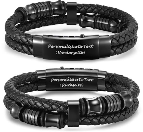 Personalisierte Vatertagsgeschenk Papa Geschenk Lederarmband - Schwarzes Leder Herrenarmband mit Gravur für Männer Vater, Verstellbare Herren Armband für Papa Geschenke für Vatertag Geburtstag