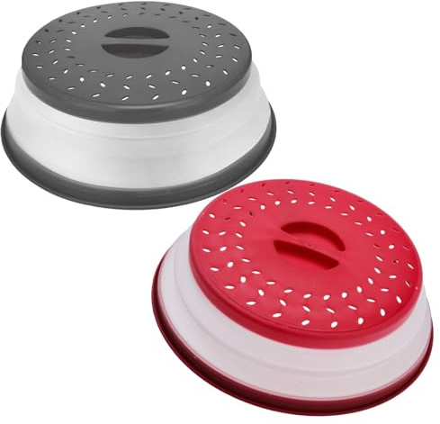 Envenzo Collapsible Microwave 2 Pieces Plate Cover For Food Splatter Cover Foldable 26CM Red & Grey Microwave Foldable Cover by Envenzo