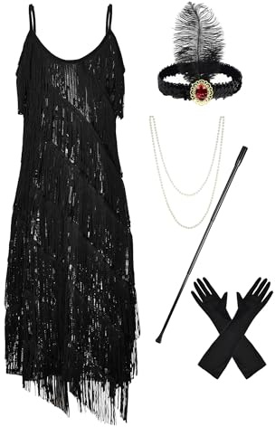 JerrisApparel Damen 1920er Jahre Fransen Flapper Kostüm Quaste Latin Dance Party Kleid