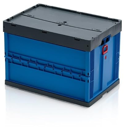 1a-TopStore Großvolumen-Faltbox 60x40x42 cm MIT anscharniertem Klappdeckel, Blau-Grau, Profi-Qualität mit Verriegelungszug