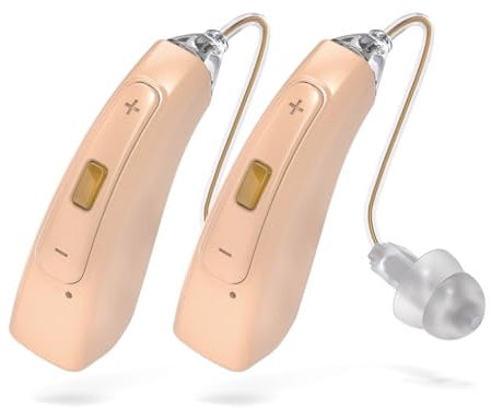 Dispositivo de sonido 32 Canales - Dispositivo de sonido Digital Recargable Inalámbrico con Reducción de Ruido, 30 Horas de Autonomía, Diseño Invisible y Ligero, Ajuste de Volumen, doble, Caqui