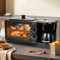 UUE Mini forno da 12 l, macchina per la colazione, 3 in 1, con macchina da caffè 350 ml, 60 minuti, mini forno, 800 W, piccolo forno per pizza, mini forno, mini forno, nero
