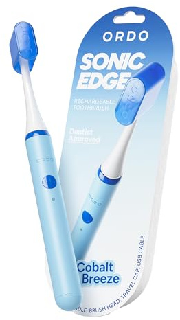 ORDO Sonic Edge Rechargeable Electric Toothbrush for Adults, Cobalt Breeze | Compact electric toothbrush with USB-C, 6+ weeks battery, travel cap, 1 brush head