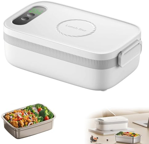 Portapranzo elettrico senza fili per adulti, 14000 mAh, scaldavivande portatile con 7 timer di riscaldamento, 1 l, in acciaio inox, autoriscaldante, per ufficio, auto, viaggi, ricaricabile e non si