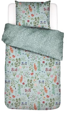 ESSENZA Bettwäsche Marigold Pastellblau, 155x220 cm + 1x 80x80 cm - 100% Bio-Baumwollsatin 220TC - Blumen