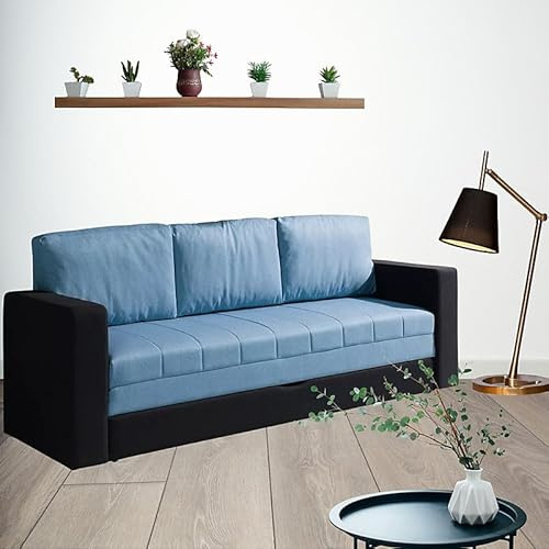 Agritrade AK CALABRINI Sofa Bed with Underseat Storage and Sprung Seat - Black with Blue