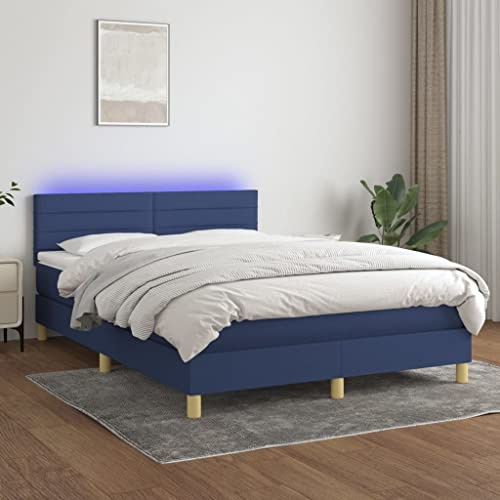 QJBSAVVA Boxspringbett 140x200 cm in Royal-Blau mit Taschenfederkernmatratze höhenverstellbarem LED-Kopfteil moderner Stoffbezug für Schlafzimmer Jugendzimmer und Gästezimmer