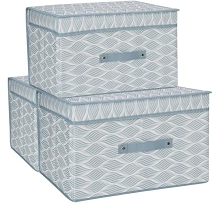HNYQQL Aufbewahrungsfächer mit Deckeln, Stoff, Blaues Muster, 3 Packung