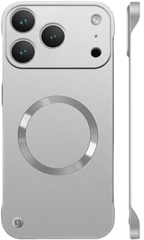 Ultra Thin Frameless Magnetic Series Case for iPhone 17/16/15/14/13/12 Pro Max, Luxury Magnetic Metal Gloss Matte Slim Hard PC Shockproof Protective Cover (15,Silver)