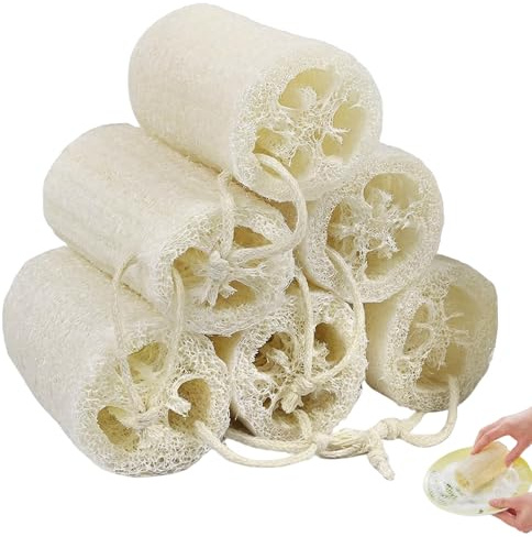ZYEKIU 6 Pièces Loofah Naturel Eponge Exfoliante Corps Naturelle 10CM | Douche Corps Torchon Cuisine Éponge de Bain Exfoliante et Vaisselle Naturelle Lavables Réutilisables pour Bain Douche Cuisine