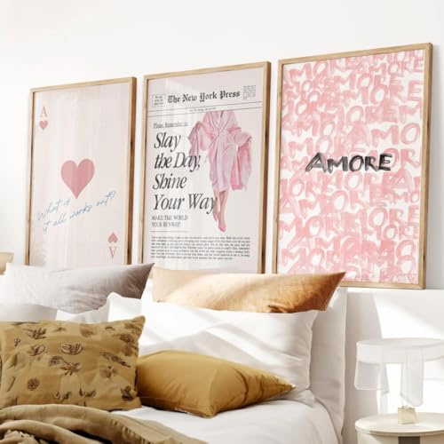 BeiYiHo 3 Tableau Decoration Murale Rose et Noir Affiche Deco Chambre Ado Fille 40x50 Poster Rose Pastel Adulte Femme Cosy Aesthetic Fashion Moderne Amour Phrase Tableau sans Cadre (BYCH097-40x50)