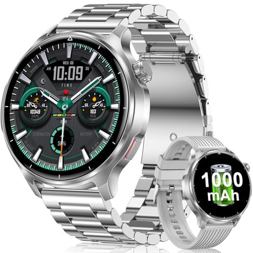 Fitonme Smartwatch Uomo 1,52, Batteria da 1000 mAh, Chiamate Bluetooth | Frequenza Cardiaca, SpO₂, Sonno e Stress, 120+ Modalità Sport, Impermeabile IP68, Android iOS, Due Bracciali, Argento