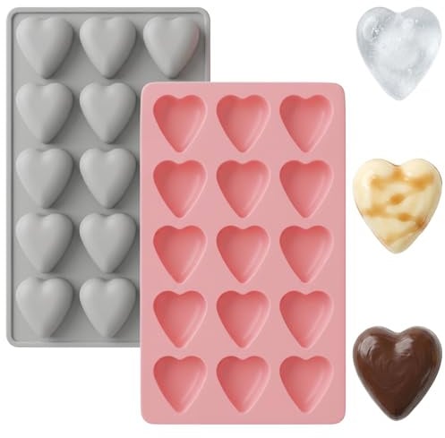 Huahuanghui Herz Silikonform Set 2 Stück grau rosa mit je 15 Mulden | Silikonformen Backformen Herz Wiederverwendbare Herzförmige Muffinform Schokoladenform Pralinenform Backen Zubehö