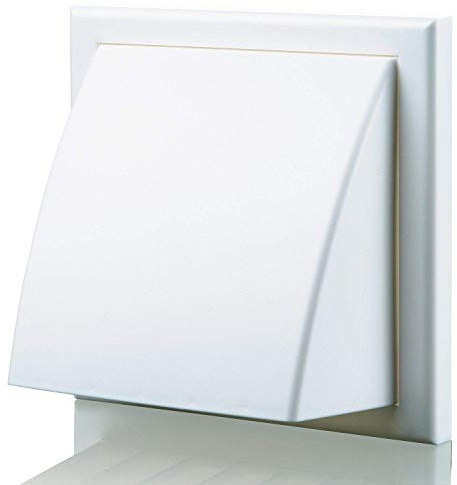 Blauberg UK Decor 185X185/125HK White Plastic Cowled Hooded Air Ventilation Wall Grille with Round Spigot and Wind Baffle Backdraught Shutter, 125mm