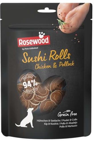 Rosewood Sushi Rolls – Weiche Hundesnacks mit Hühnchen & Kabeljau – Getreidefrei & glutenfrei – Ohne künstliche Zusätze – 100 g Leckerlis für Hunde Aller Größen