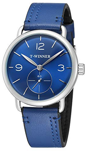 FORSINING Reloj de pulsera mecánico de cuero para hombre, esfera analógica, cuerda manual, Correa