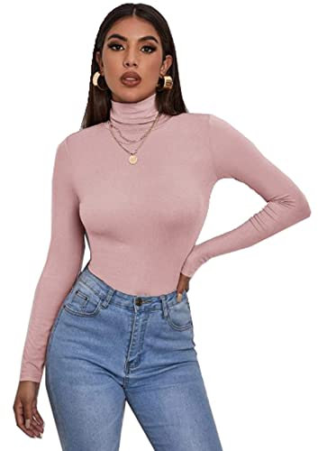Zaif & Hari® Women's Polo Roll Neck Long Sleeve Turtle Neck Jumper - Ladies Plain Mockneck Casual Top (Baby Pink, 16-18)