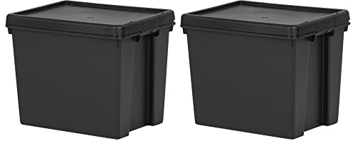 Wham Bam 100% Recycled Super Strong Impact Resistant Black Re-Usable Storage Boxes With Lids 24 Litre 38.5 x 29 x 31.5cm (2 Boxes)