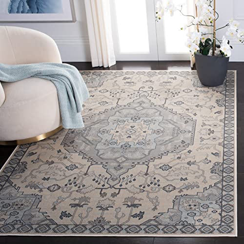 SAFAVIEH Traditionell Teppich für Wohnzimmer, Esszimmer, Schlafzimmer - Vintage Collection, Kurzer Flor, Schiefer und Creme, 160 X 229 cm