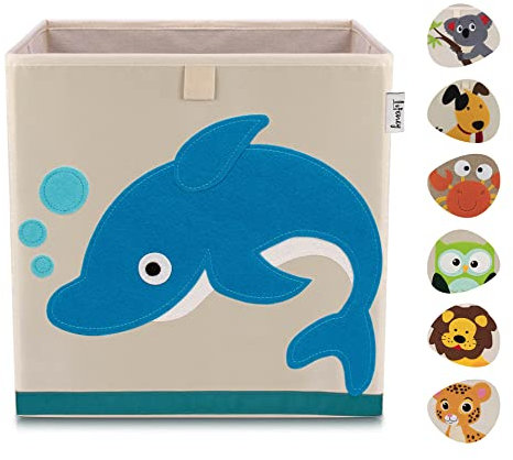 LIFENEY Aufbewahrungsbox Kinder mit Delfin Motiv I Spielzeugbox mit Tiermotiv passend für Würfelregale I Ordnungsbox für das Kinderzimmer I Aufbewahrungskorb Kinder