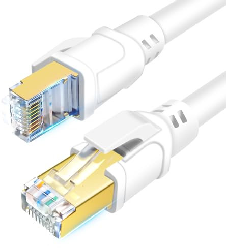 DDMALL Cable Ethernet Cat8 de 12 metros, Cable de Red Alta Velocidad RJ45 40Gbps 2000MHz, Cable LAN con Conectores RJ45 Chapados en oro para Routers, Módems, PC, Xbox y Gaming (Blanco)