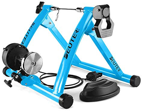 Bike Trainer, Magnetic Bicycle Stationary Stand for Indoor Exercise Riding, 26-29 & 700C Wheels, Quick Release Skewer & Front Wheel Riser Block Included
