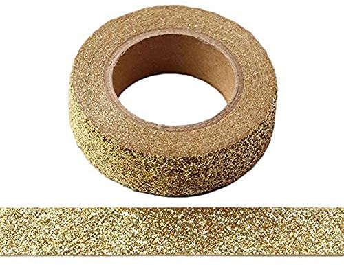 Syntego 2 Rollen Glitzer-Washi-Klebeband, dekoratives Handwerk, selbstklebend, zum Aufkleben, klebriger Glitzerrand, 15 mm x 5 Meter (Gold)