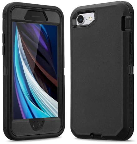 Ballaber for iPhone SE 2020 / iPhone 7 / iPhone 8 Case 3 in 1 Full Body Heavy Duty Defender Shockproof Hard Bumpe Soft Silicone Cover with Screen Protective (Black)