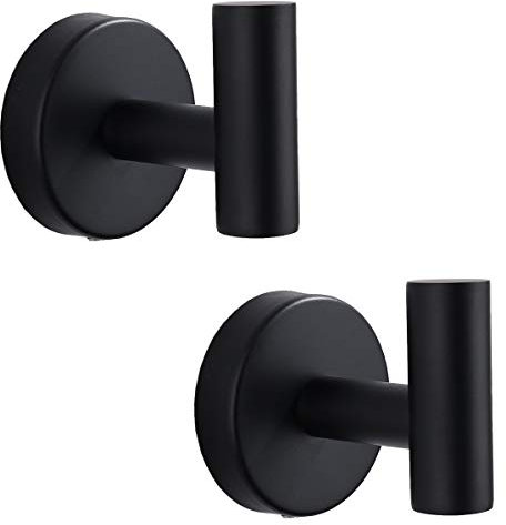 Flybath Ganci Appendiabiti Rotondi SUS 304 Acciaio Inossidabile Gancio Portasciugamani Con Vite a Parete Accappatoio Bagno Cucina Asciugamano da Muro, Nero Opaco - 2 Pezzi
