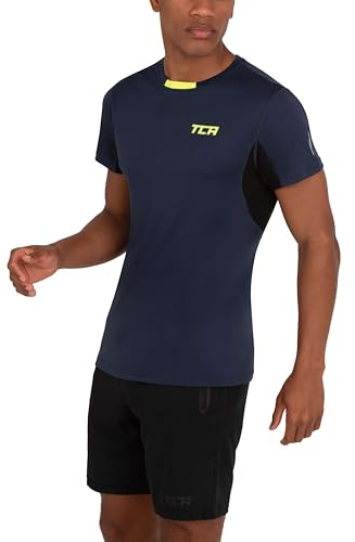 TCA Men's Atomic Quick Dry T Shirt, Gym Sports Running Top for Men, Lightweight Breathable Moisture Wicking Active Athletic Short Sleeve Shirt - Navy Eclipse, L