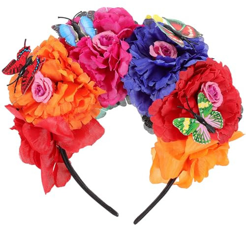 Halloween Stirnband Tag der Toten Krone Schmetterling Haarband Halloween Party Kopfschmuck Cosplay Kopf Zubehör für Frauen (17X17CM)