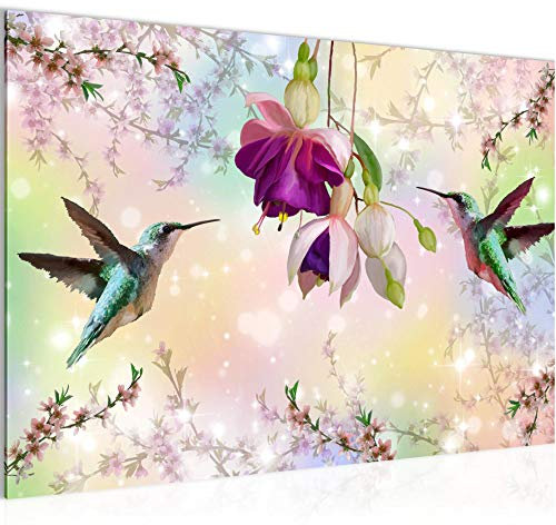 Runa Art Bild Blumen Vogel Modern Wandbilder Wohnzimmer 1 Teilig - Made In Germany - Kolibri Vintage Bunt Flur 015215a