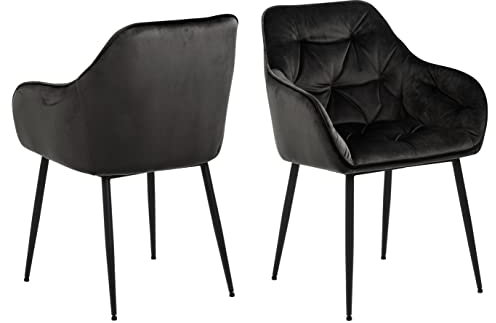 AC Design Furniture Bentley Carver Esszimmerstühle 2er Set, H: 83 x B: 58 x T: 55 cm, Grau/Braun/Schwarz, Samt/Metall, 2 Stk.