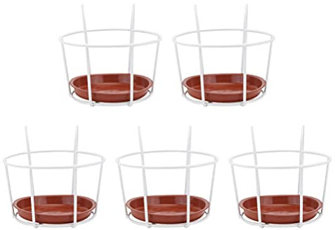 DOITOOL 5 macetas redondas para colgar, cesta de metal blanco, 23 x 16 cm, para exteriores