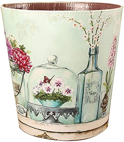 AOOPOO Waterproof Vintage Waste Paper Basket Leather Waste Paper Bin Garbage Bin Small For Bedroom Office, Hotels (Color 1)