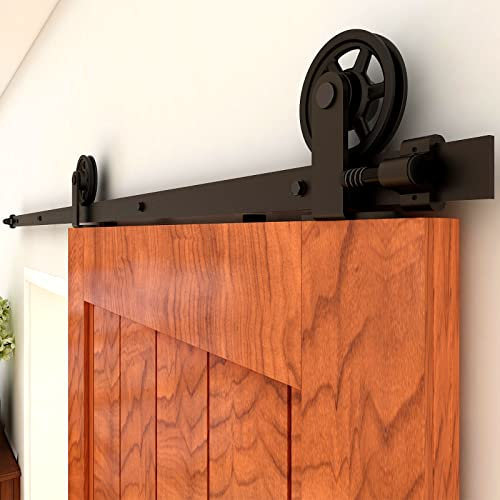 CCJH 6.6FT/203 cm Kit di ferramenta per porta scorrevole della stalla Meccanismo della ruota panoramica a forma di T Sistema di porta scorrevole per interni con telaio superiore - Per una porta