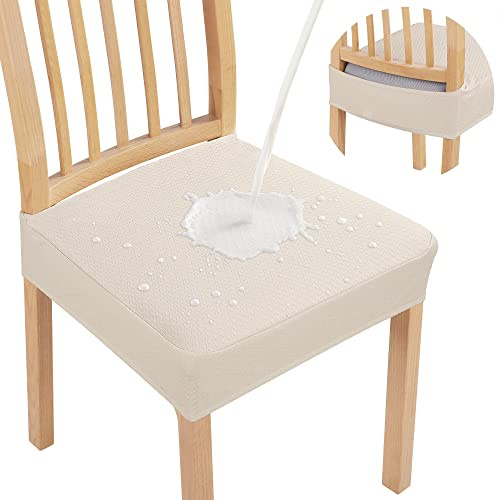Smiry wasserdichte Sitzbezüge für Esszimmerstühle, dehnbar, Jacquard, abnehmbar, waschbar, Stuhlsitzbezüge, Schutz, Keine Rückbezüge, Beige, 2 Stück