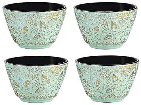 Sungmor Tasses à thé en fonte – Lot de 4 tasses à thé de style japonais de 141,7 g – Tasses à thé lourdes en forme de papillon vert pour les maisons, les bureaux, les maisons de thé